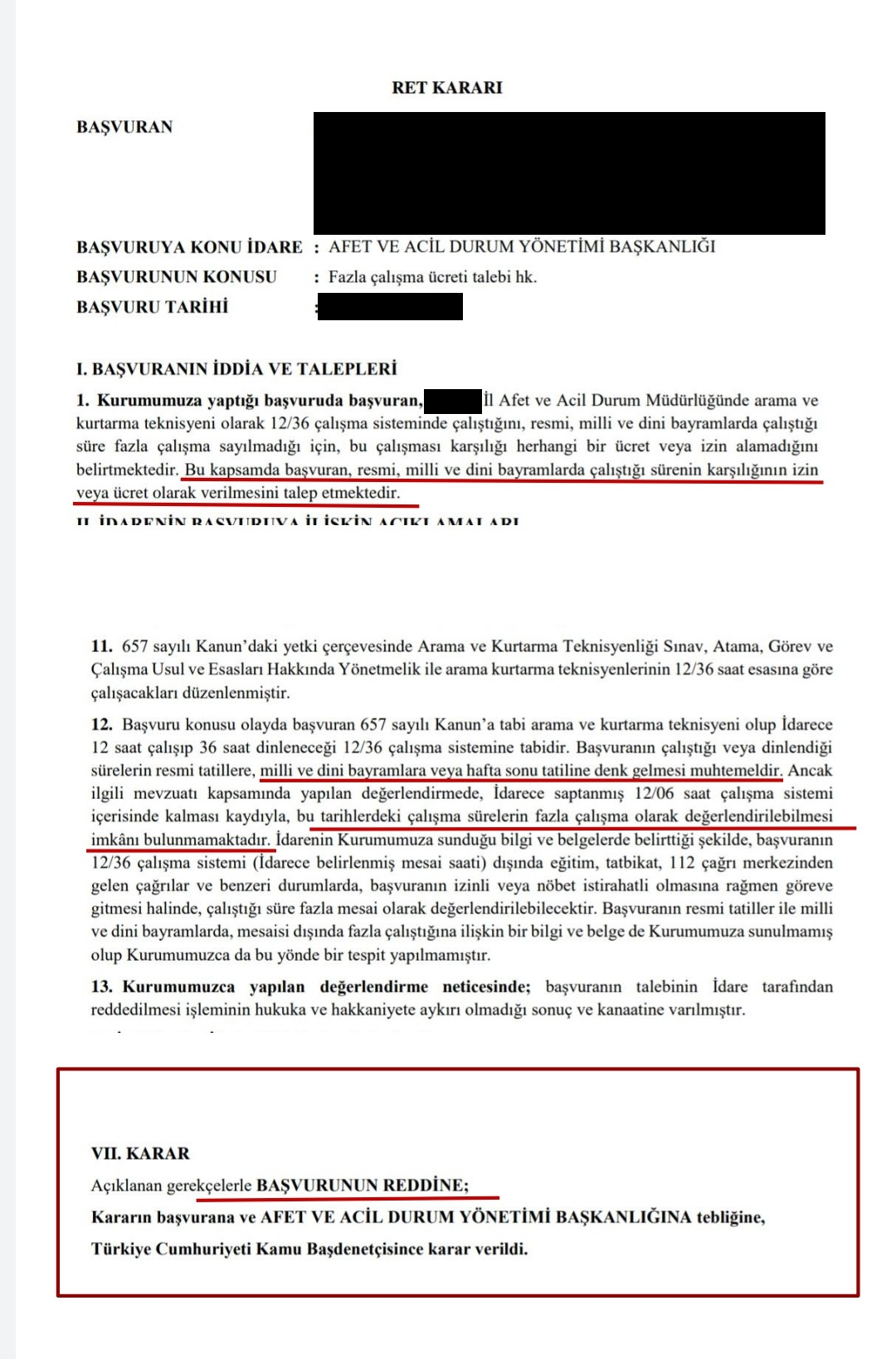 Resim- KDK resmi tatiller çalışan personel izin için Red kararı