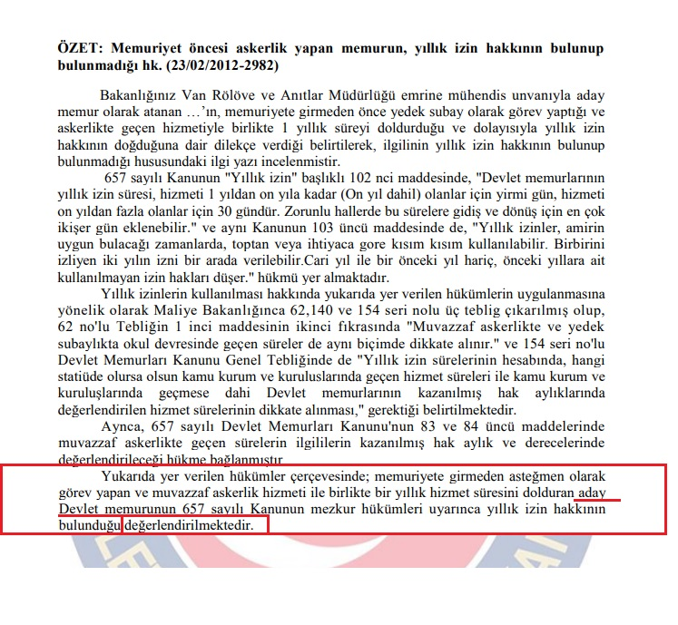 Resim-DPB Aday Memur Görüşü Askerlik Hizmeti Yıllık İzin Hesabı
