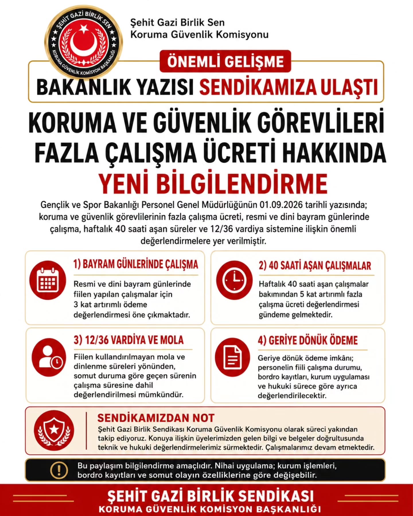 GSB’nin fazla çalışma yazısına ilişkin bilgilendirme — orijinal duyuru görseli