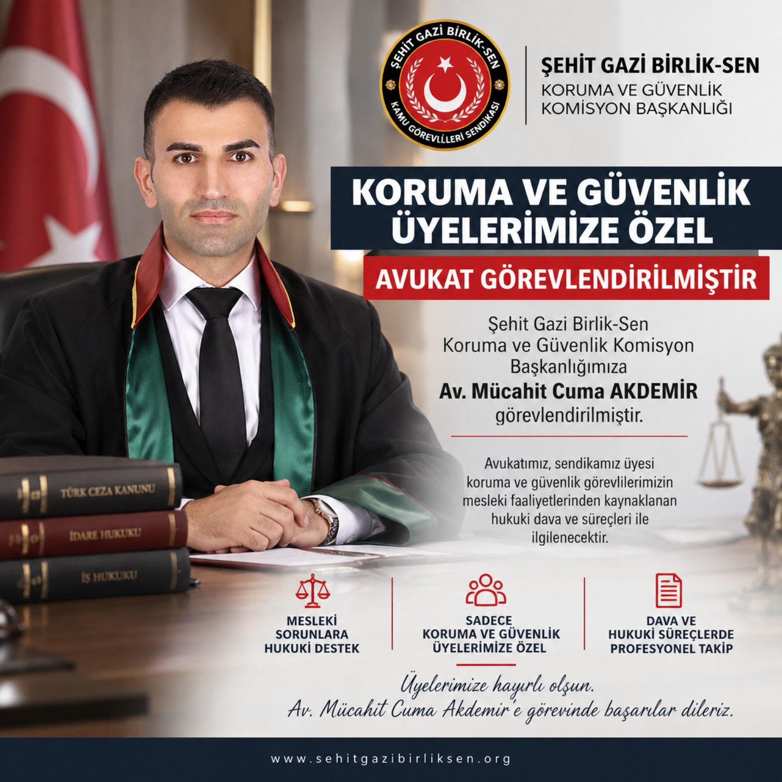 Av. Mücahit Cuma Akdemir — koruma ve güvenlik üyelerine yönelik hukuki destek görevlendirme duyurusu