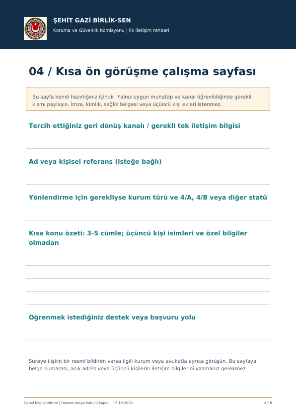 İndirilebilir paketteki boş Mobbing Komisyonu Başvuru Formunun ilk sayfası